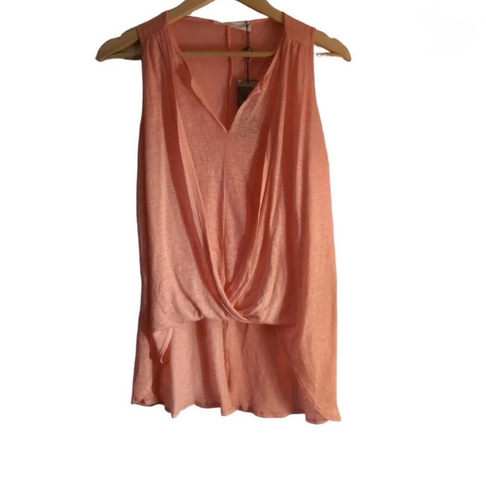 Lola & Sophie Anthropologie Coral Surplus Wrap Top
